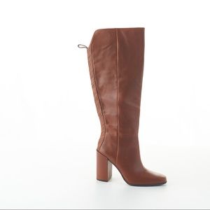 AD & Daughters Elleanora Leather Block Heel Boots Square Toe Quarter Zipp Brown